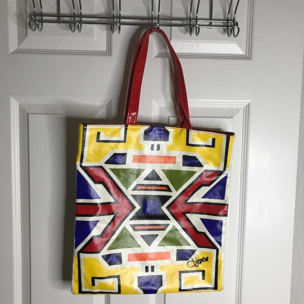 Diane von Furstenberg Colorful Waxed Canvas Tote Beach Bag Shoulder Bag